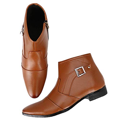 Runway Shoe Men s Tan Synthetic Zip Slip on Formal Boot 7 UK