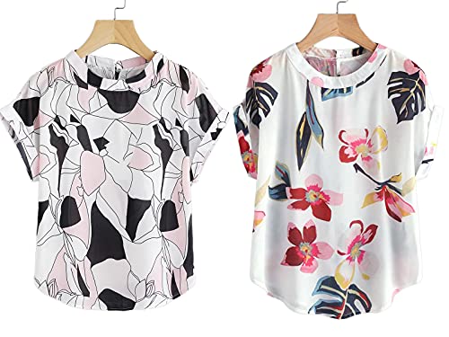 EVALAXY Stylish Womens Tops Latest Top for Girl Women Combo Pack of 2 Small White Floral Abstract Pink