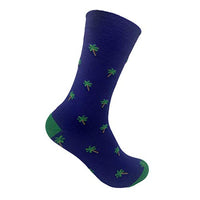 Mint & Oak Men's Cotton Crew Length Socks Combed Printed and Colourful Odour Free Formal Seamed Calf Socks, Odour Free, Anti Microbial Socks. (Blue - Coconut Tree)