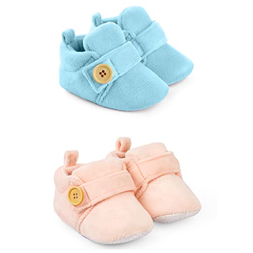 Baby Luv 3 To 12 Month Set Of 2 Unisex Baby Booties | Comfortable & Breathable Infant All Seasons Footwear (Peach+Lightblue)