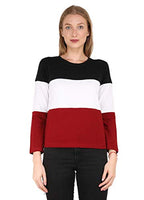 Reifica Women's Multicolor Full Sleeves Tshirt (Black,White,Maroon, Medium)