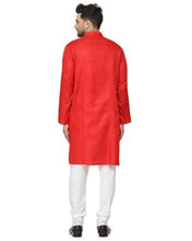 Load image into Gallery viewer, Gauri Laxmi Enterprise WELTPOCKET  Men&#39;s cotton knee-long full sleeve Solid Straight Kurta Pyjama Set (XXX-Large, Red)
