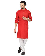 Load image into Gallery viewer, Gauri Laxmi Enterprise WELTPOCKET  Men&#39;s cotton knee-long full sleeve Solid Straight Kurta Pyjama Set (XXX-Large, Red)
