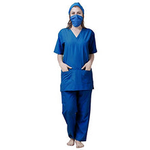 Load image into Gallery viewer, PrimeSurgicals Unisex Scrub Suit V-Neck 3 Pocket Top and 4 Pocket Cargo Trouser with Cap and Mask - (42 - XL, Space Blue)
