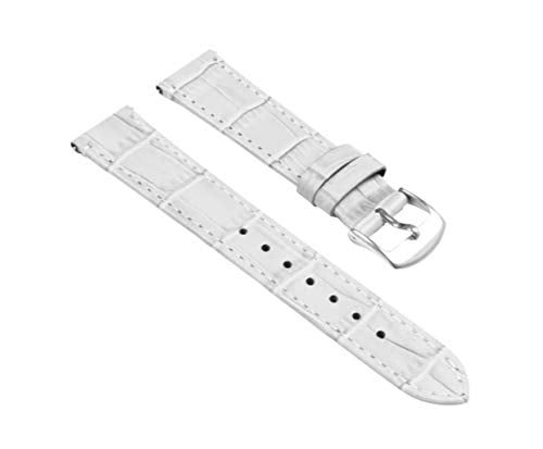 EwatchAccessories 20mm White Genuine Leather Watch Band Strap with Silver Stainless Steel Buckle for Men and Women