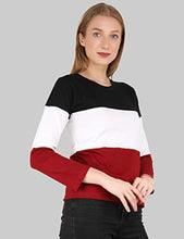 Load image into Gallery viewer, Reifica Women&#39;s Multicolor Full Sleeves Tshirt (Black,White,Maroon, Medium)
