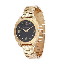 Load image into Gallery viewer, CHRONIKLE Analog Metal Chain Women&#39;s Wrist Watch with Diamond Studded Stones on Dial (Dial Color: Black, Band Color: Golden)

