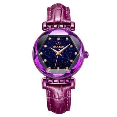 Nakzen Starry Shine Diamond Cut Dial Ladies Watch - Purple