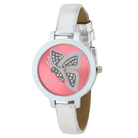OMAX Butterfly Analog Pink Dial Women Watch (Pink Dial Silver Leather Strap)-LS308