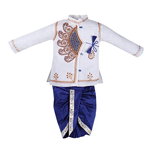 jivo Baby Boy's Cotton Silk Kurta Dhoti Set (Blue_6-12 Months)