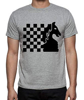 Caseria Men's Round Neck Cotton Half Sleeved T-Shirt with Printed Graphics - Knight Chess (Grey, XL)