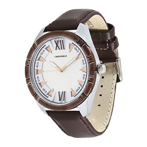 Chronikle Designer Men's Wrist Watch (Dial Color:White | Band Color: Brown, Leather Strap)