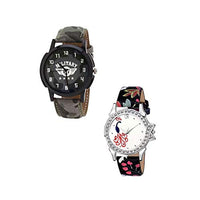 Analogue Dial and Leather Strap Men's&Women Watch Combo-2 (Multicolor)
