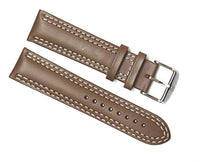 22MM Padded Leather Strap for Watch (Beige Plain/White Stitch)