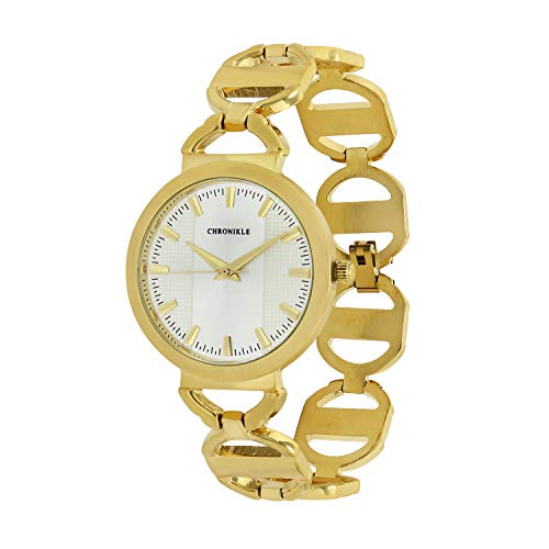 Chronikle Unique Women's Designer Metal Chain Wrist Watch (Dial Color: White | Band Color: Golden)