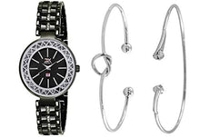 Load image into Gallery viewer, Exotica Fashions Ladies Wrist Watch with Matching Bracelet for Girls EX-W-01-Black+JW-07&amp;19-Silver
