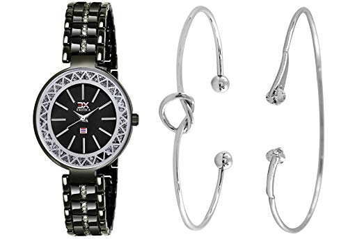 Exotica Fashions Ladies Wrist Watch with Matching Bracelet for Girls EX-W-01-Black+JW-07&19-Silver