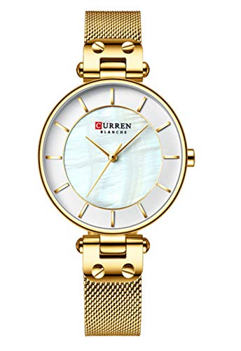 Curren CR-9056-Gold White Analog Watch - for Girls