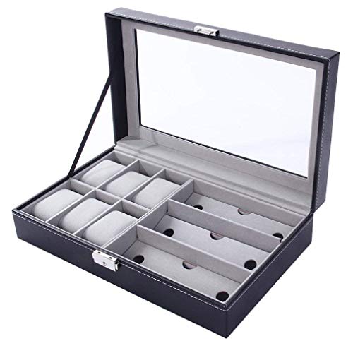 Nistha Multi Slot Leather Watch/Goggles Box Organizer Case - 6 Slot Watch and 3 Slot Goggles Collection Storage Display Organizer Box Gift Case for Unisex (Wrist Watch and Goggles Organizer Box)