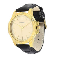Chronikle Designer Men's Wrist Watch (Dial Color:Golden | Band Color: Black, Leather Strap)