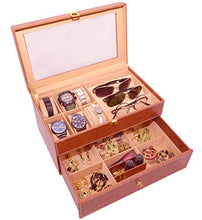 Load image into Gallery viewer, KNOTT Watch Case Cum Jewellery Box &amp; Sunglass Case Transparent Top Watch Case for 6 Watches (Tan)
