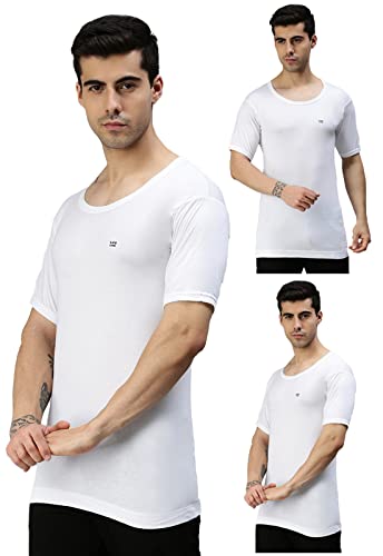 Lux Cozi Men's Pack of 3 White Round Neck Half Sleeves 100% Cotton Vest (Size : 100cm)
