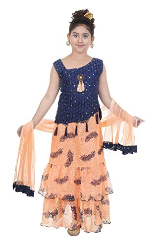 YAYAVAR Girl's Satin & Net Readymade Lehenga Choli with Dupatta (YVR0057_Orange_3-4 Years)