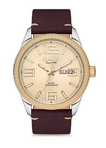 OMAX Day & Date Analog Gold Dial Mens Watch - GX42T15I