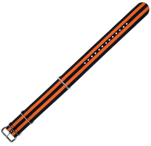 18mm Military MoD Ballistic Nylon G10 Watch Band - Black with Orange stripe