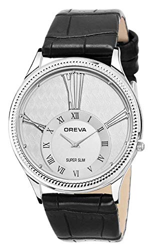 Oreva Leather Men's/Boy's Analogue Wrist Watches (Silver 1)