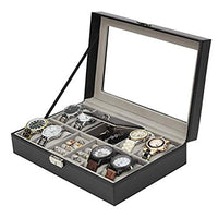 Divinext Leather Wrist Watch Box Organizer 8 -Slot with Jewelry Organizer, 30 X 20 X 8 CM , Black