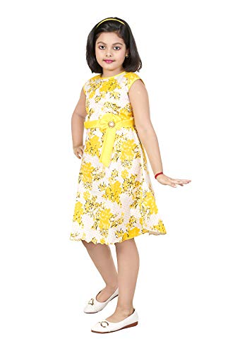THE CROWN Soft Cotton Frock for Beautiful Girls Yellow 7 8 Years
