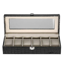 Load image into Gallery viewer, Medetai? Luxury 6 Slot Watch Organizer Storage Box Glass Top PU Leather Watch Display Case Black Crocodile-Like Texture W/Pillows
