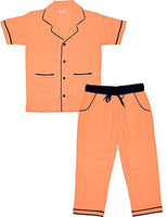 SHOPmOZO Unisex Pure Cotton Printed Short Sleeve Night Suit for Boys and Girls Pyjama Top Combo Set (SM-00293UNISEXSWPT_8-9 Years Peach)