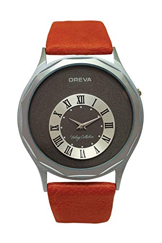 Oreva Leather Men's/Boy's Analogue Wrist Watches (Grey)