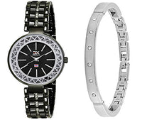 Exotica FashionsWomen's Swarovski Crystal AccentedBlack and Silver-Tone Bangle Watch and Bracelet Set