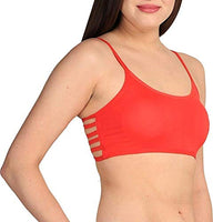 Manpasand Women's Cotton Blend 6 Straps Padded Bralette with Removable Pads (RED, Free Size)