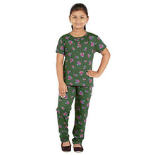 Load image into Gallery viewer, FICTIF Girl&#39;s Cotton All Over Print Top and Pyjama Set Pack of 1 (FG303_Green Melange_2-3 Years)
