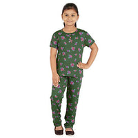 FICTIF Girl's Cotton All Over Print Top and Pyjama Set Pack of 1 (FG303_Green Melange_2-3 Years)