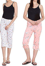 Load image into Gallery viewer, Safeshop - (Pack of 2) Women&#39;s Cotton Capri Night Pyjamas Nightwear Capri for Girls and Women Printed 3/4 Pyjama, Free Size (fits from 28-36 inches Waist), Prints May Vary (Assorted Colours) R Loose
