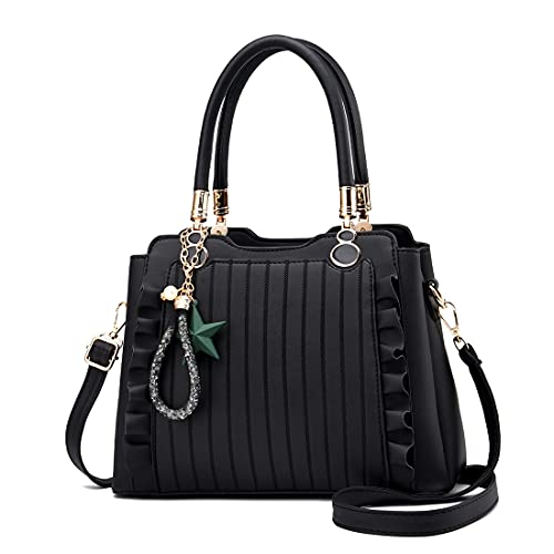 Vismiintrend Stylish Vegan Leather Sling Crossbody Top Handle Bag for Girls and Women | Women's Shoulder Handbag with Tassel | Gift for Her-Starry Black