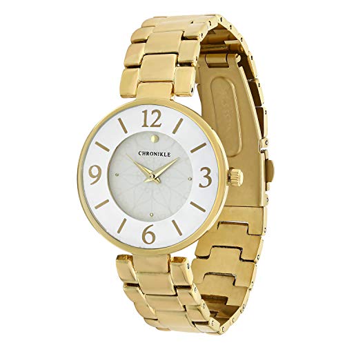Chronikle Unique Women's Metal Chain Wrist Watch with Diamond Studded Stones On Dial (Dial Color: White | Band Color: Golden)