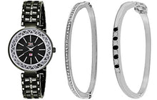 Load image into Gallery viewer, Exotica Fashions Women&#39;s Swarovski Crystal Accented Texture Bangle Watch and Bracelet Set (Pack of 3)
