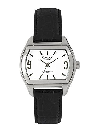 Omax Formal Men Boys White Dial Quality Watch  Solid Stainless Steel Case Branded Black Leather Strap  Smart Stylish Perfect for Office Casual Wear -SS304