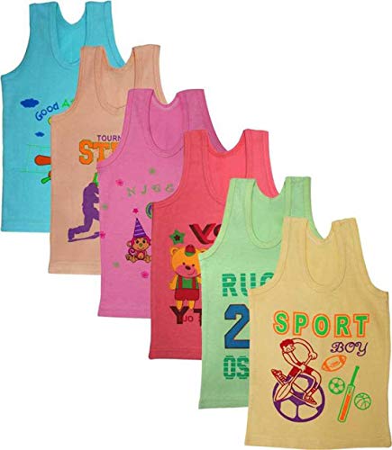 SEE FIT Kid's Cotton Vest (Multicolor, 1-2 Years) -Pack of 6