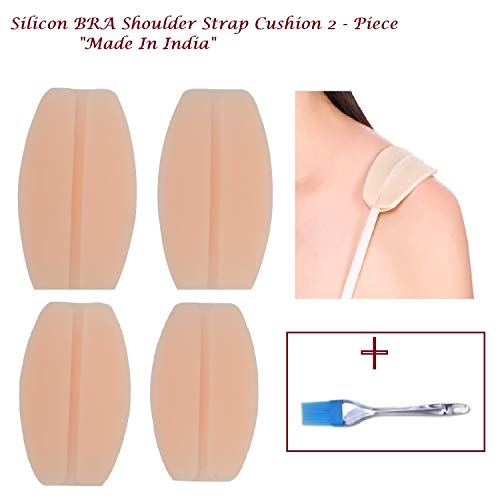 Milestouch - Set of 4+1 Women's Silicone Bra Strap Cushions Non-slip  Shoulder Pads and 1 Silicon Brush - MADE IN INDIA |Light Cream