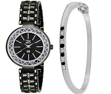 Load image into Gallery viewer, Exotica FashionsWomen&#39;s Swarovski Crystal AccentedBlack and Silver-Tone Bangle Watch and Bracelet Set
