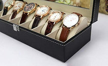 Load image into Gallery viewer, EEEZEEE 1 Pc Watch Box Watch Case 6 Slot with Removable Watch Pillow Watch Holder with Glass Lid Black Size 30 x 8 x 11 cm
