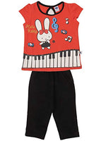 Teddy Girl's Cotton Half Sleeves T-shirt and Pants Set (Black, Red, 6-12 Months)