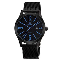 Skone Watches 7347BG-2 Japan Quartz Movement,IP Black Alloy case, Woven Stainless IP Black Steel Band, Mineral Glass, 1ATM Water Resistant